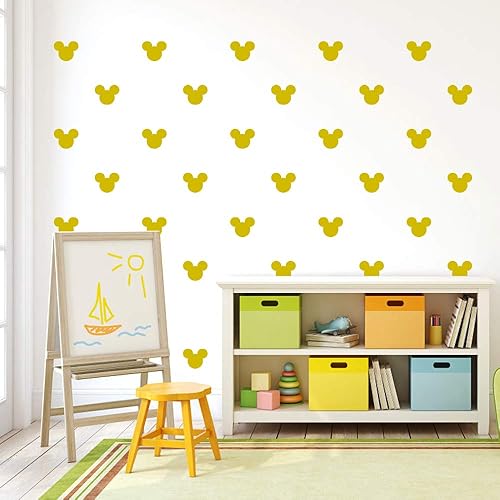 24 calcomanías de pared con diseño de cabeza de Mickey Mouse de dibujos animados, para habitación de los niños, fácil de quitar (amarillo, material
