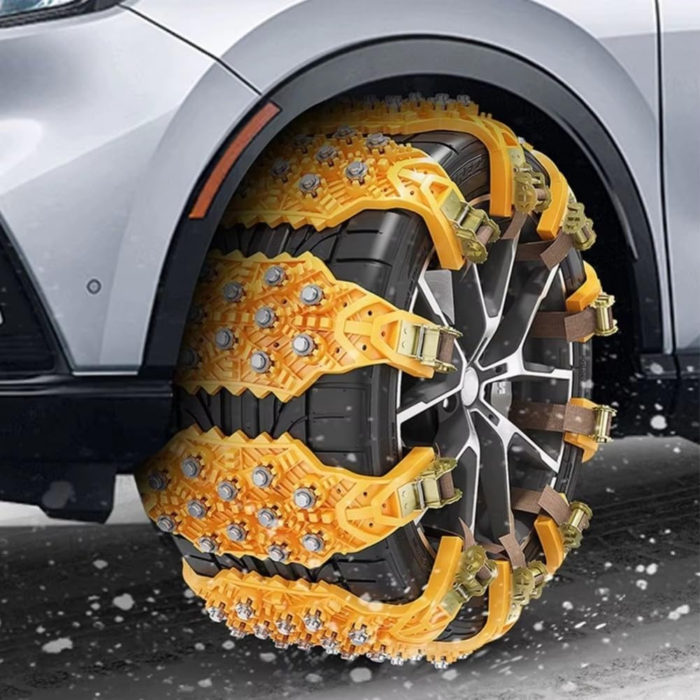 Cadenas de nieve para neumáticos para automóviles, paquete de 4 cadenas antideslizantes con hebillas ajustables y correas de nailon para conducir en invierno en carreteras heladas y terrenos de