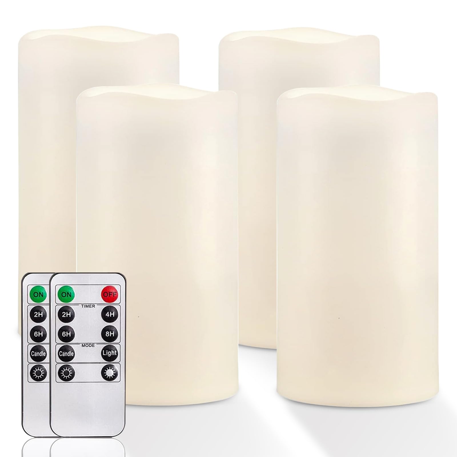 Homemory 6" x 4" Large Waterproof Outdoor Flameless Candles with Remote Control and Timer, Battery Operated Flickering LED Pillar Candles for Indoor Outdoor Lanterns, Porch, Long Lasting, Set of 4