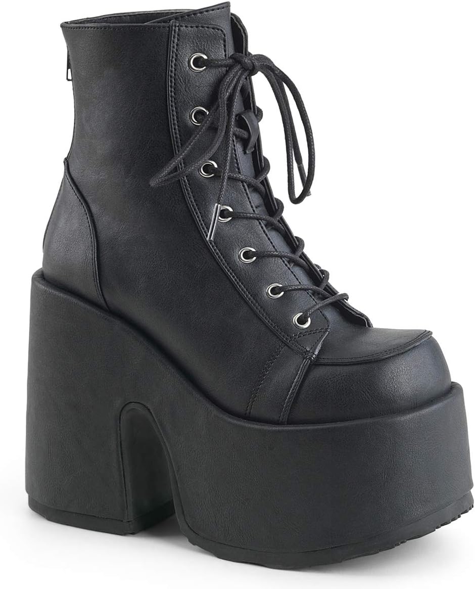 Demonia Women&amp;#39;s CAMEL-203 Ankle Boot, Black Vegan Leather, 10 M US