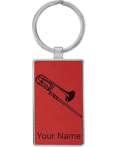 LaserGram Rectangle Keychain, Trombone, Personalized Engraving Included (Metal Frame)