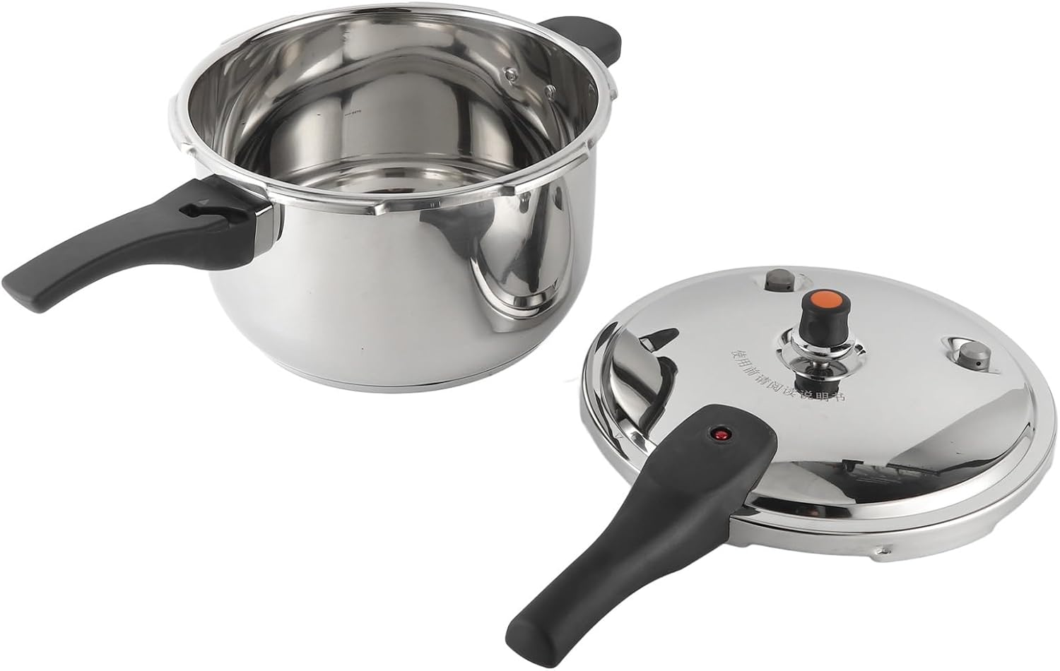 Fockety 4L Stainless Steel Pressure Cooker, disassembled with pot and lid separated.