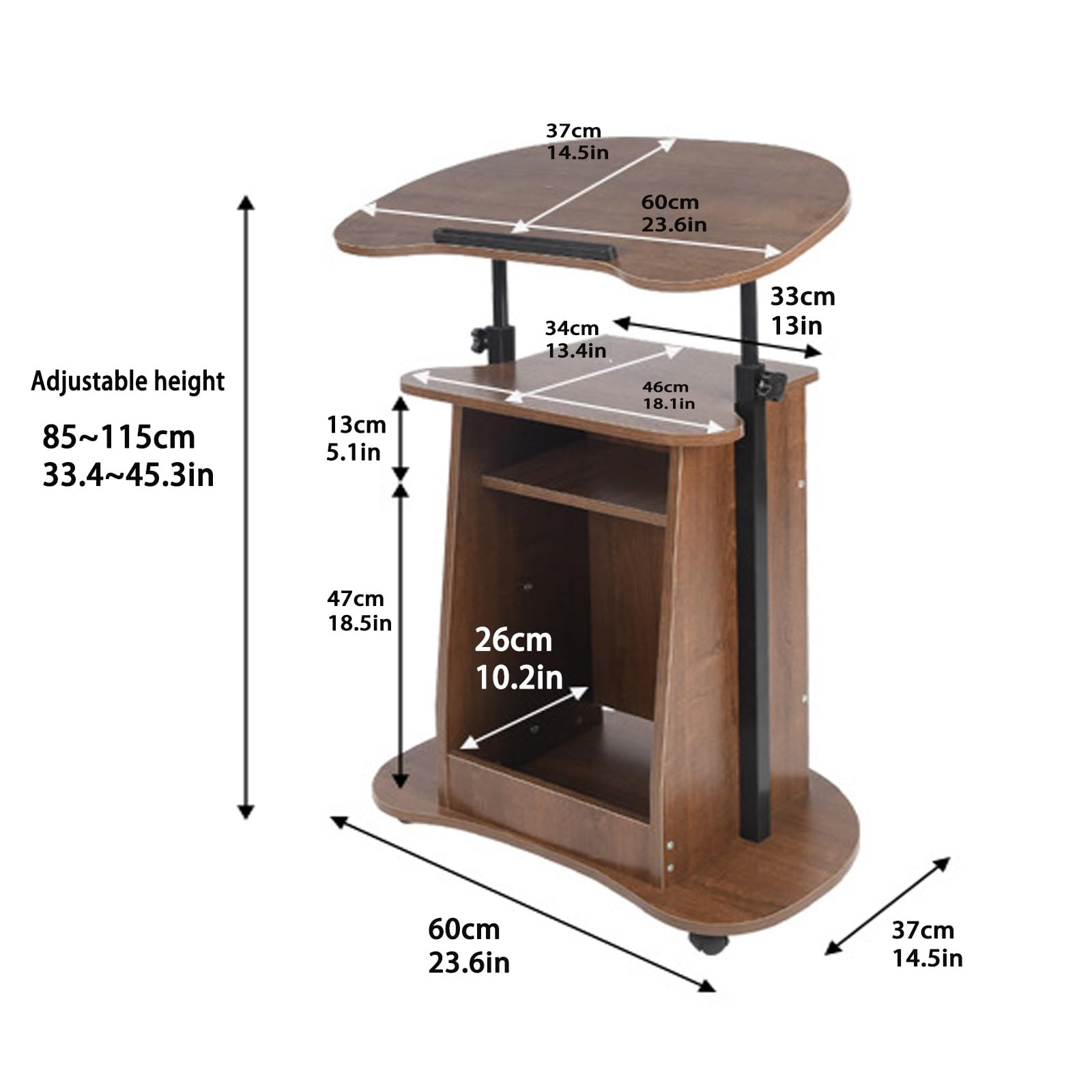 Pupitre Mobile Moderne - Pupitre De Sol À Hauteur Réglable pour Salles De Classe Et Événements - Qualité Supérieure - Conception Facilement Relevable - Table De(Marron-60 * 37 * 85Cm)