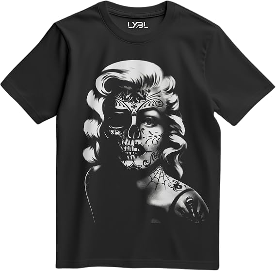 Blonde Bombshell Sugar Skull Tee Hollywood Day of The Dead Rockabilly