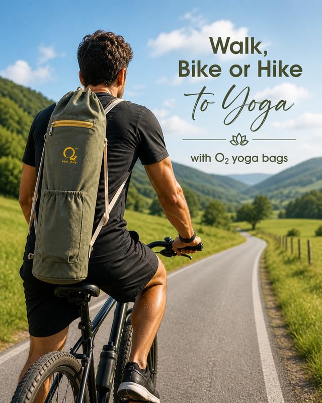 Image of O2 Yoga Mat Bag | Basic Style Cotton Yoga Mat Carry Bag with Adjustable Double Straps | Bottle Holder & Zipper Pocket | Yoga Mat Cover Bag for Women & Men | Fits 2mm-10mm Mats - Greenish Grey