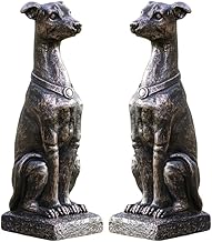 Darthome Set of 2 Bronze Gracious Greyhound Dog Statues, Resin Garden Ornaments with Square Plinth, Weather Resistant, 30cm Height, Indoor Outdoor Decor