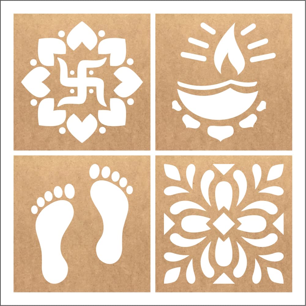 MustHaves Wooden Rangoli Stencils Set For Diwali Decoration - 4 Designs, 4x4 Inches Each - View #5