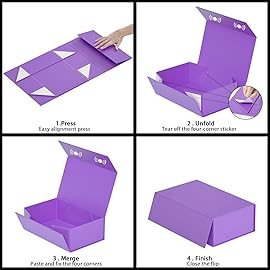 RYDDOY Purple Gift Box, 12x6x4\'\' Gift box for Presents with Lids Magnetic Closure Rectangle Collapsible for Bridesmaid Proposal Box, Wedding, Christmas, Halloween, Birthday Gift Packging