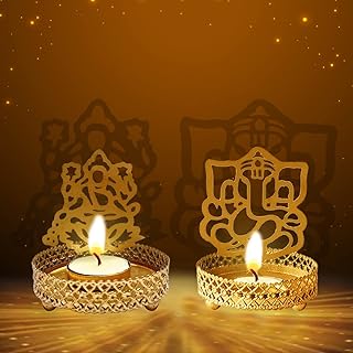 SATVIK Lakshmi Ganesha Shadow Diya for Diwali Decoration Traditional Decorative Lakshmi Ganesh Luxmi Murti Statue Home/Office Religious Tea Light Candle Holder Stand Indian Return Gift Items