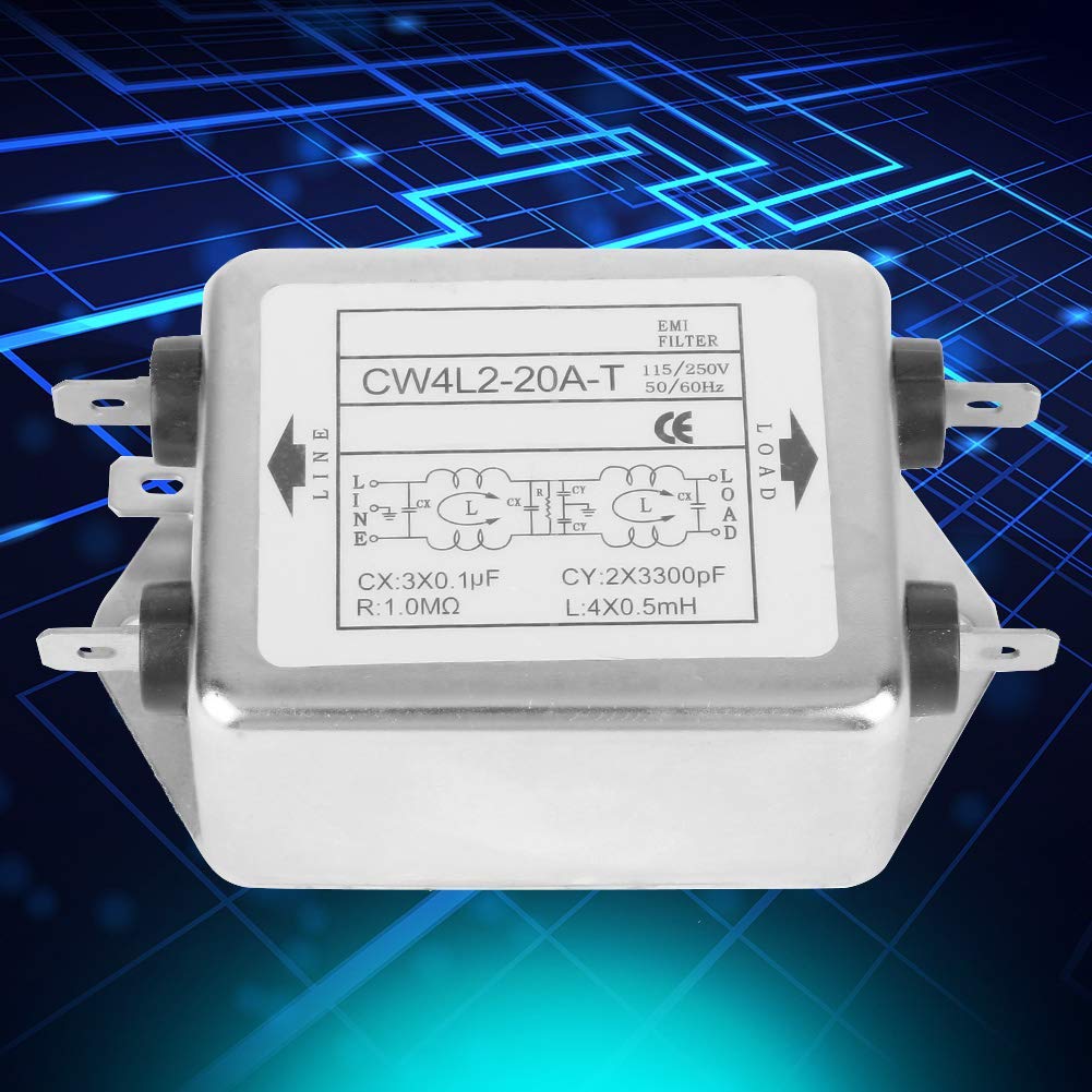 Tyenaza Filtri di Rete Elettrica, 20A Filtro EMI RFI, CW4L2-20A-T Soppressore di Rumore Potenza Filtro EMI Condizionatore di Linea Terminale Monofase 115V/250V 20A 50/60Hz