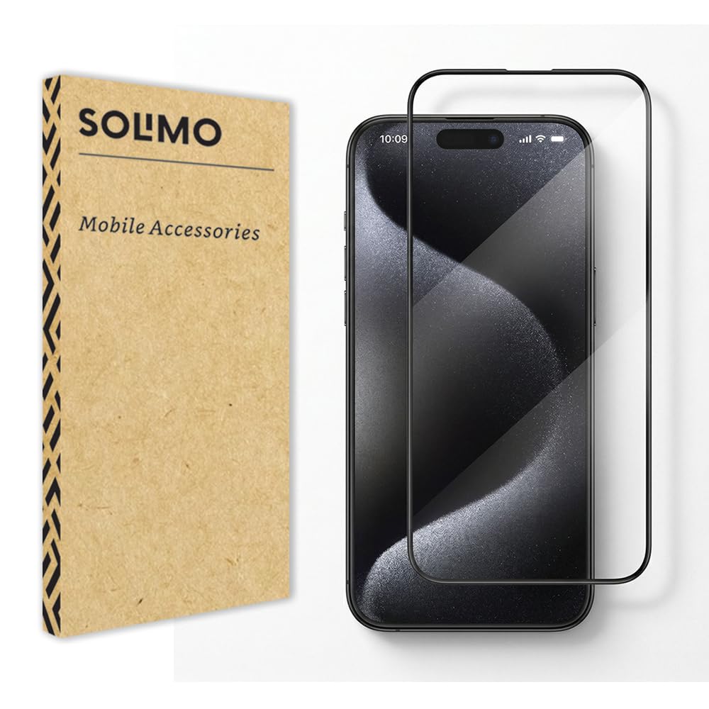 Solimo Military-Grade Gorilla Tempered Glass for iPhone 15 / iPhone 16 with Edge to Edge Coverage - Case Friendly Screen Protector, Anti Scratch and Bubble Free Installation kit