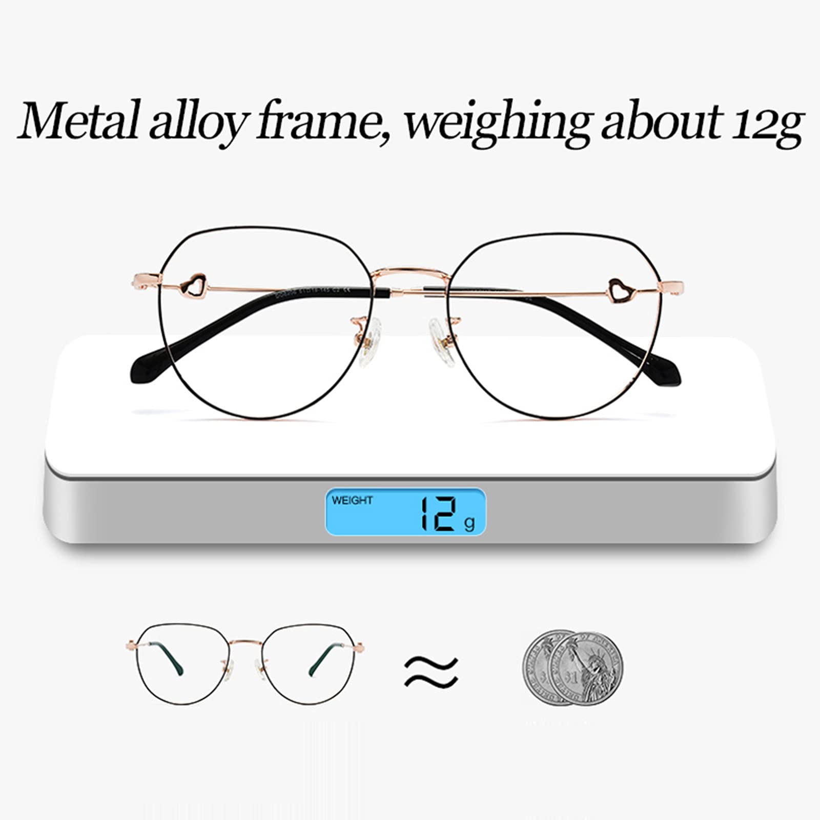 Duże Okulary Do Czytania Z Blokadą Niebieskiego Światła Dla Kobiet, +1,5 Fashion Love Metal Frame Anti Eye Strain Computer Reader/D/3