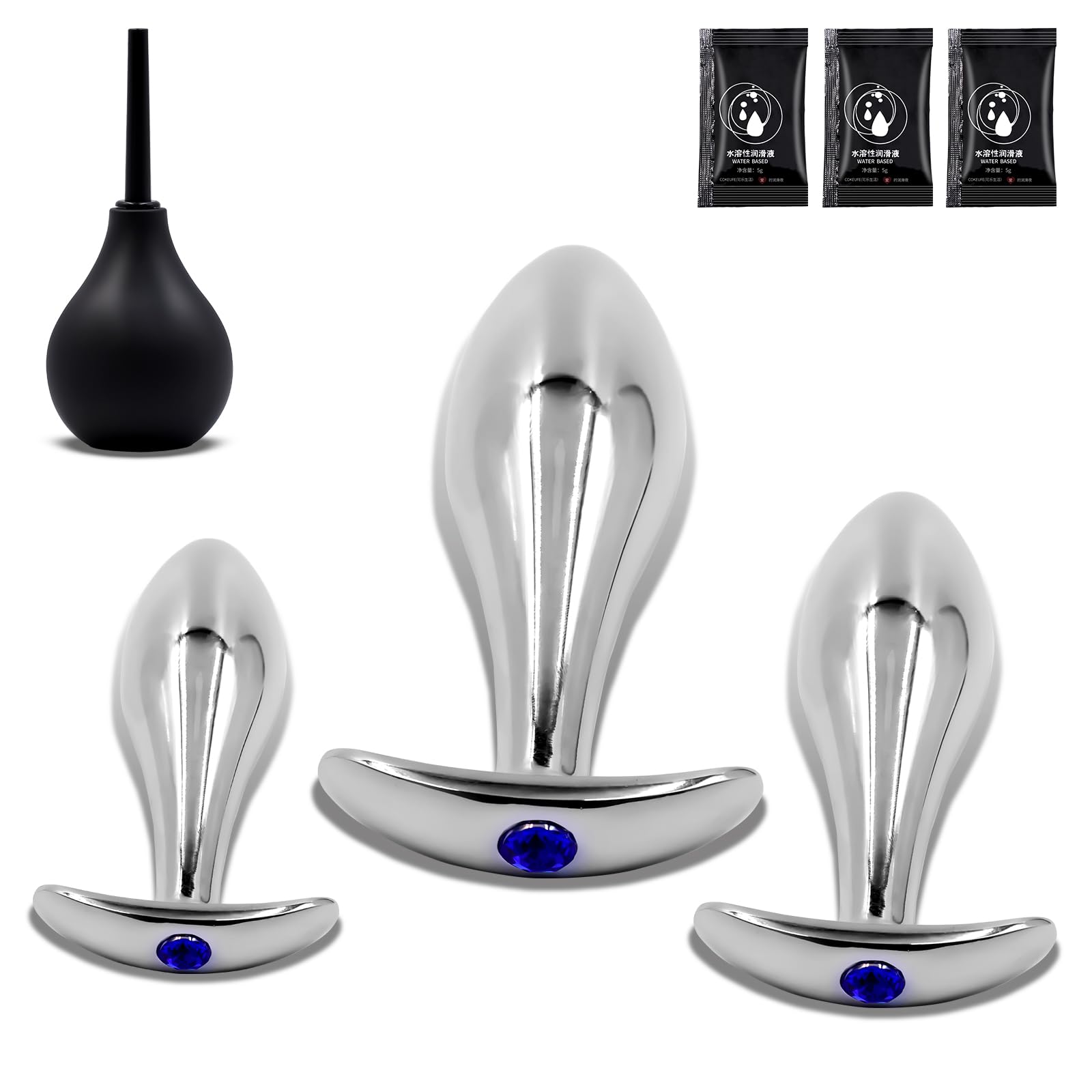 Metal Anal Plugs 4PCS with Luxury Jewelry T-Shaped Base Anal Trainer Kit Metal Butt Plug Prostate Massage Sex Toy Stimulation Adult Sex Toys for Men Women: Silvery Style