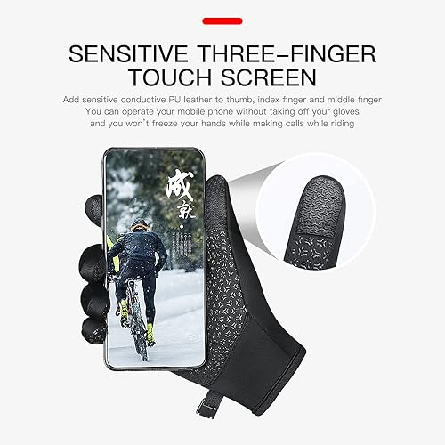 Miniatura 3 de TEMEI Guantes térmicos de invierno para hombres y mujeres, dedos para pantalla táctil, impermeables, resistentes al viento, antideslizantes, guantes