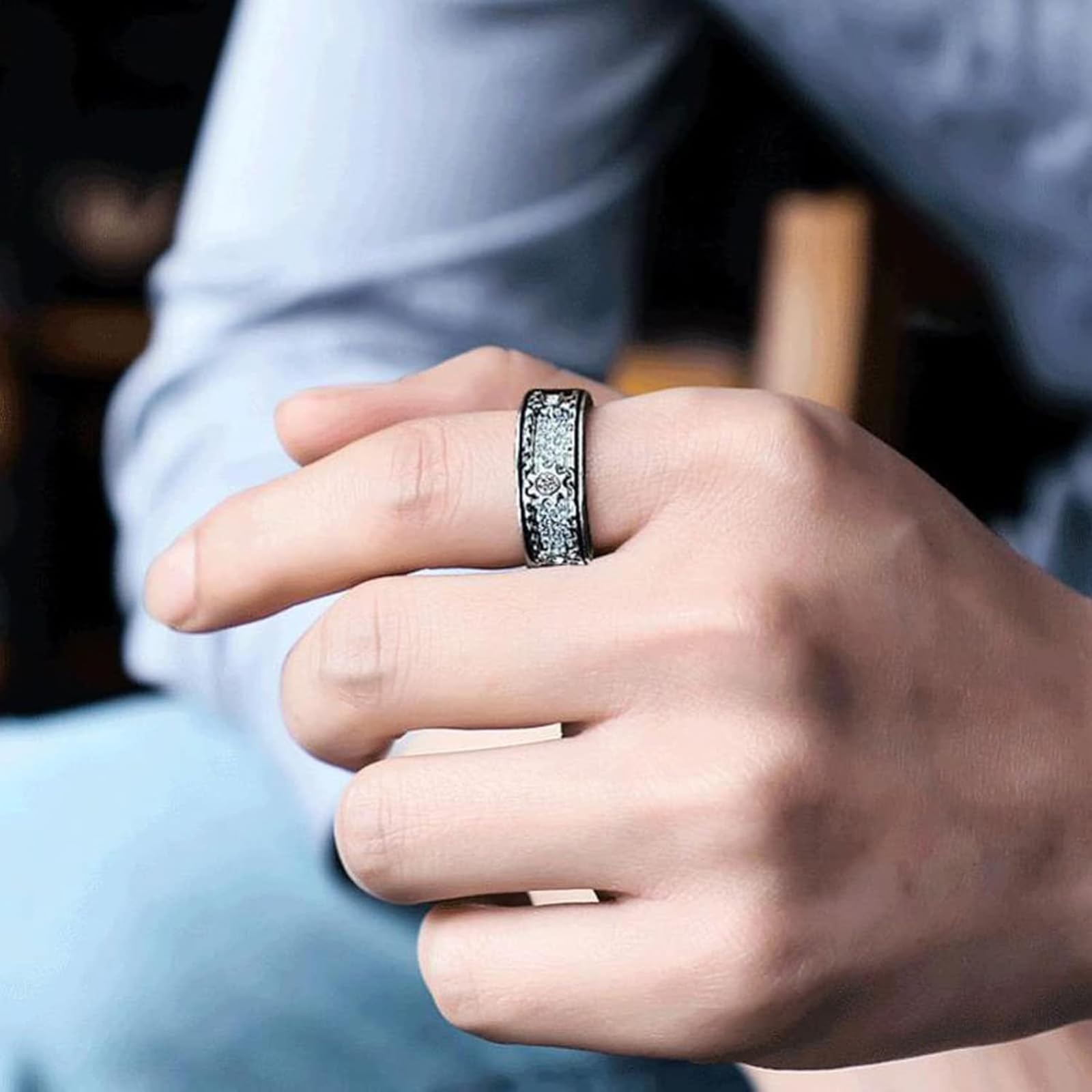 SkyFace Fidget Spinner Ring Silber 925, Anti stress ring Drehbar Damen Herren Anti-angst Spinner Ringe, ADHS Ringe zum Drehen, Zahnrad Ring Drehbar, Geschenke Schmuck mit Ringbox