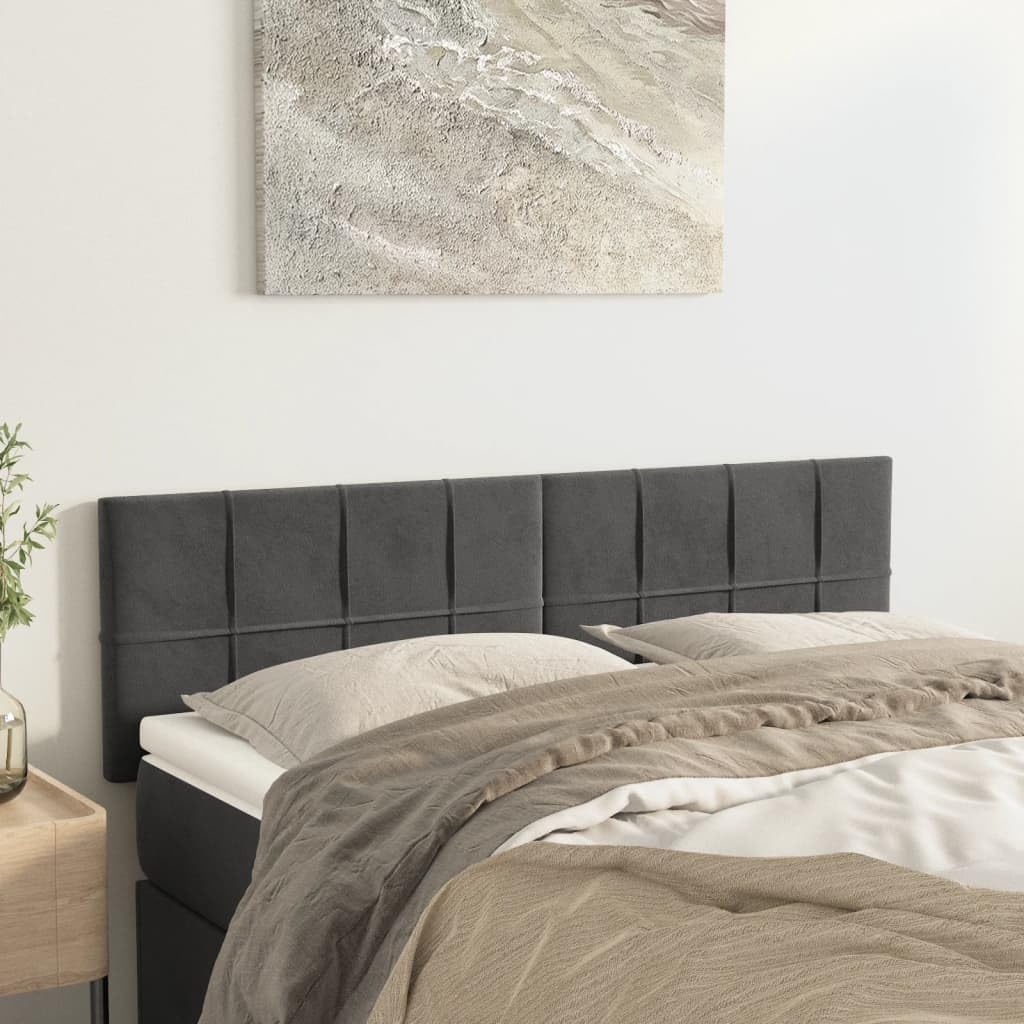 vidaXL Têtes de Lit Meubles de Chambre à Coucher Accessoires de Lit Simple Têtes de Cadre de Lit Intérieur Gris Foncé 144x5x78/88 cm Velours