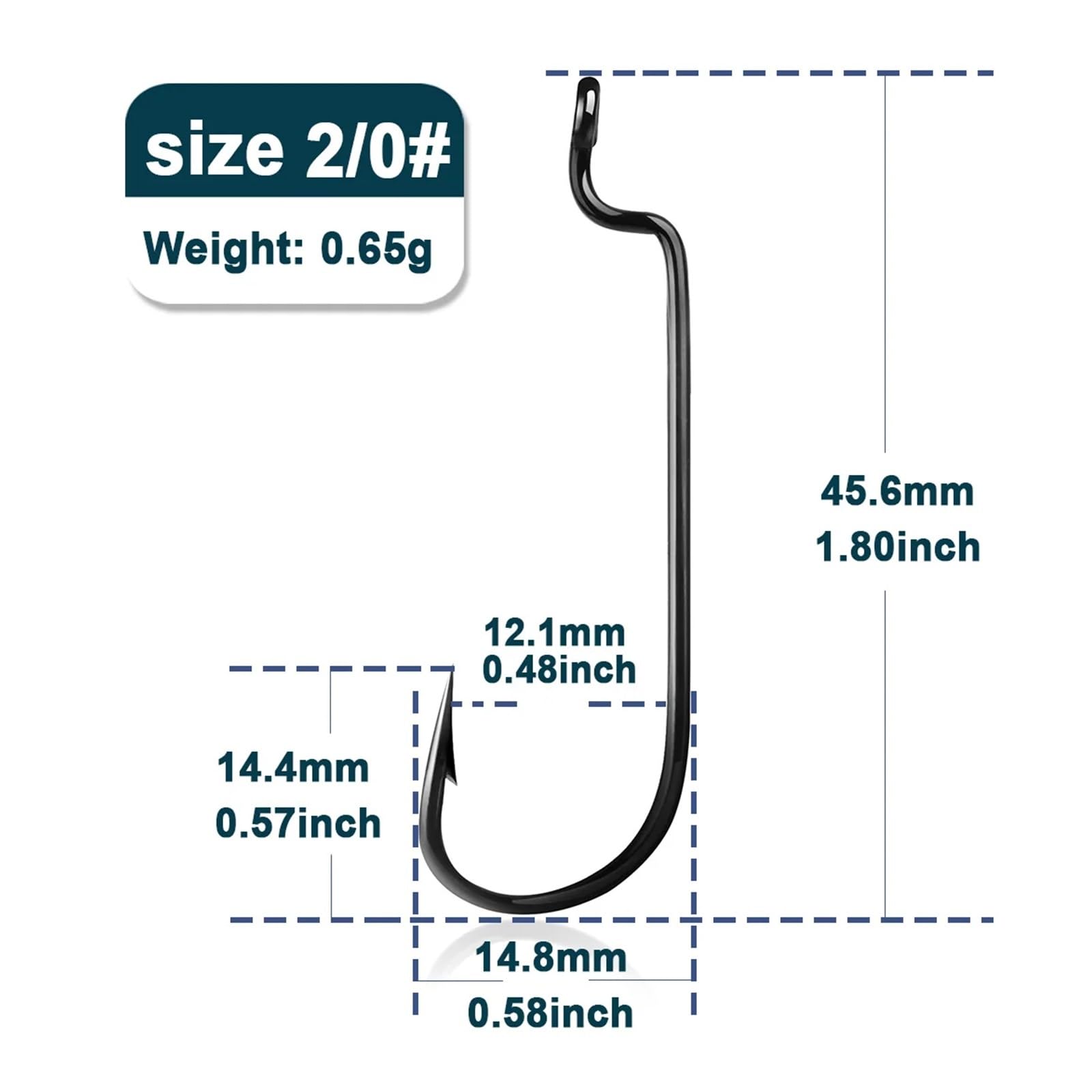 Angeln Offset Wurm Haken 50~200 Stücke High Carbon Stahl Haken for Bass Fishing Wurm Haken Breite Lücke widerhaken Schaft Salzwasser(Size 2-0 Gap-12.1mm,200 Pcs)