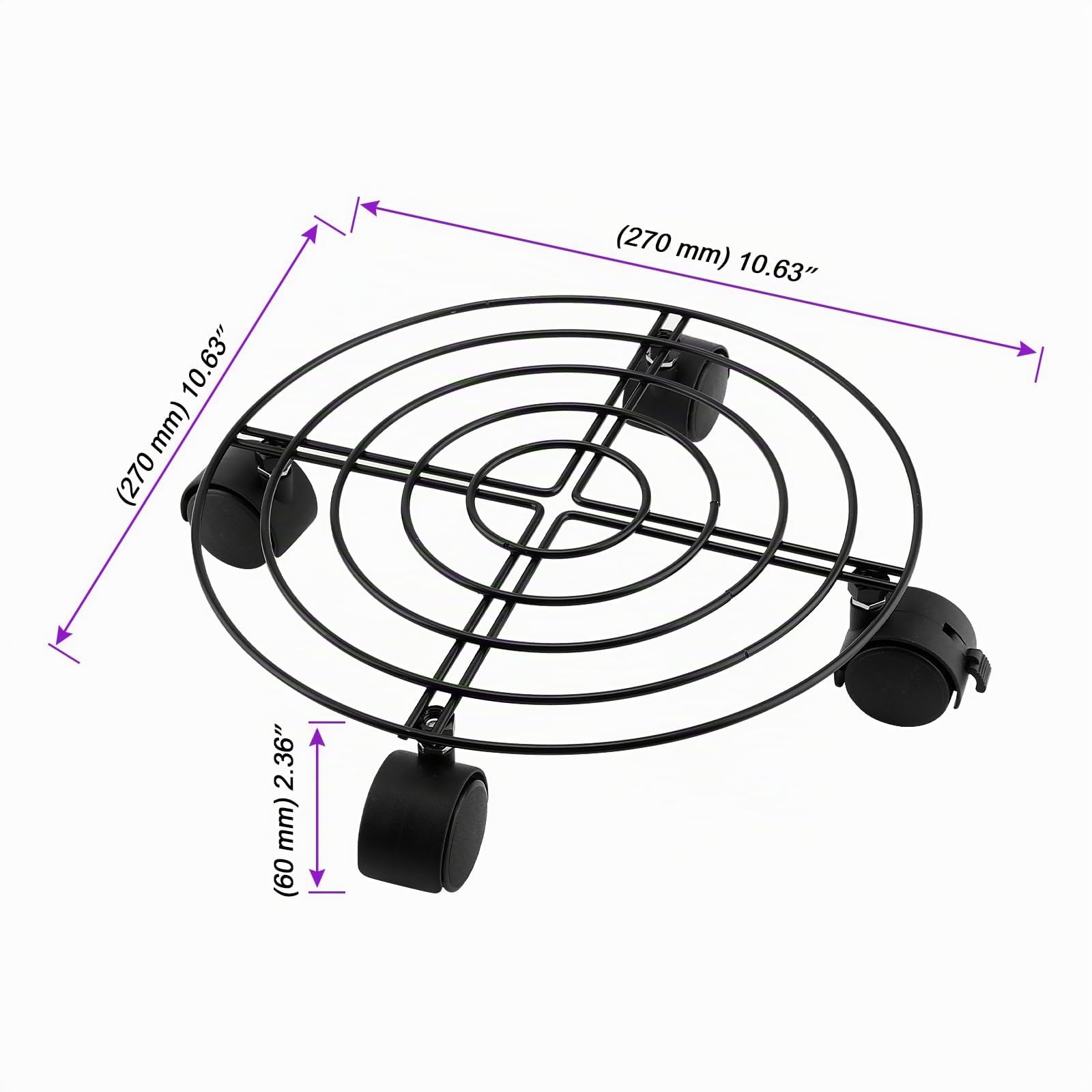 3 Unidades Soporte para Plantas con Ruedas, Metal Negro 27 cm, Ruedas Bloqueables, Capacidad 60 kg, Interior Exterior