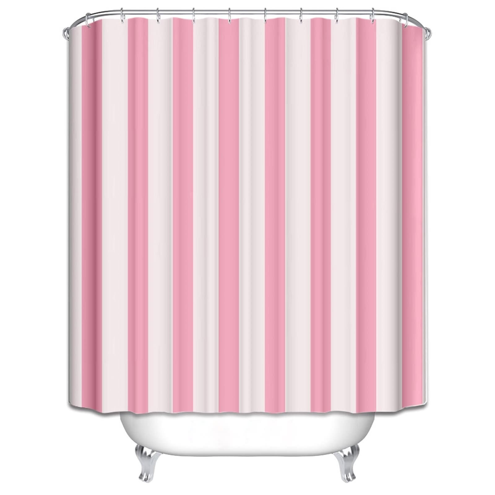 Rideau douche anti moisissure en tissu rose rayé 180x180cm