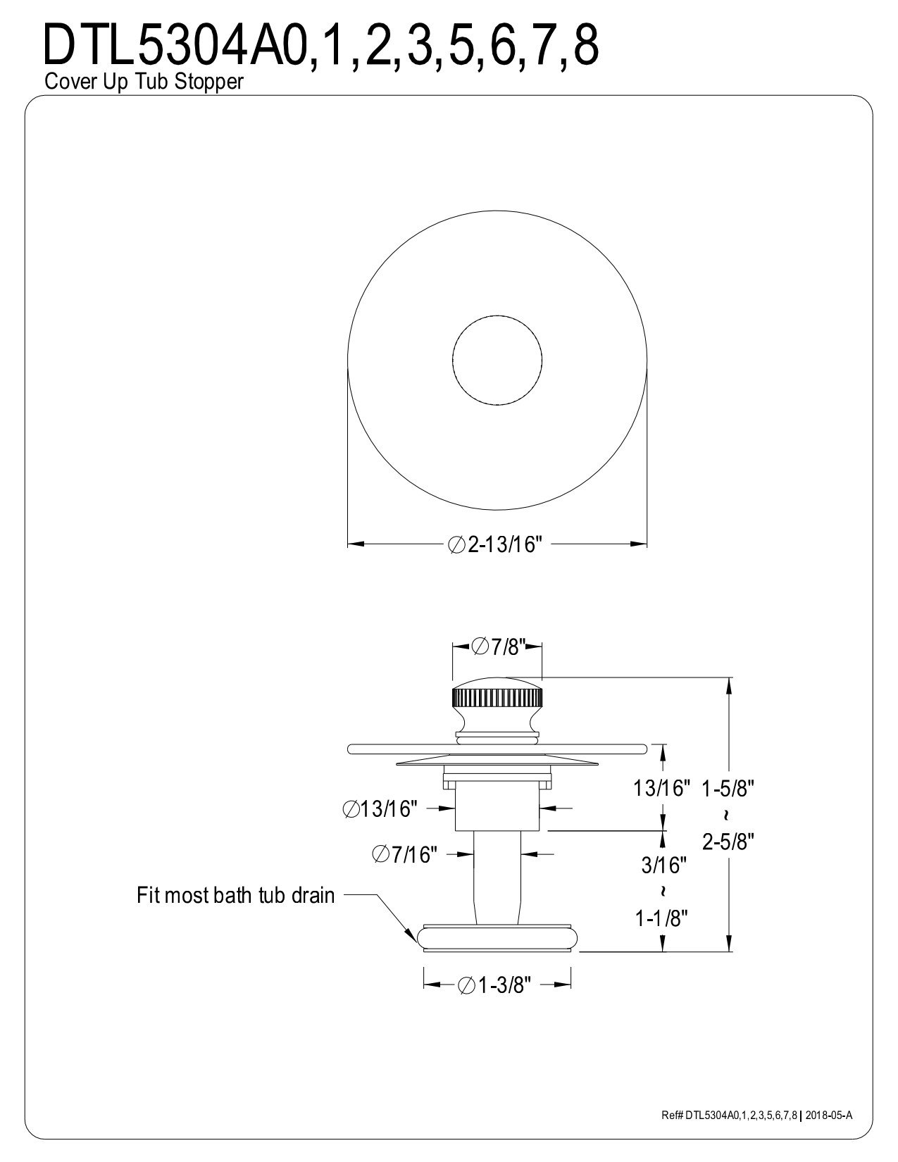 Bathtub Stopper and Drain, Std Strainer