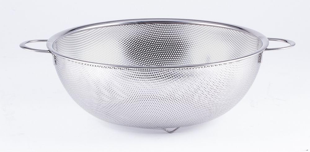 HENDI Escurridor de cocina, colador, para cocinar, lavar, pasta, fideos, espaguetis, frutas, verduras, ensaladas, redondo, perforado, con base y 2 asas, ø31.5cm, acero inoxidable