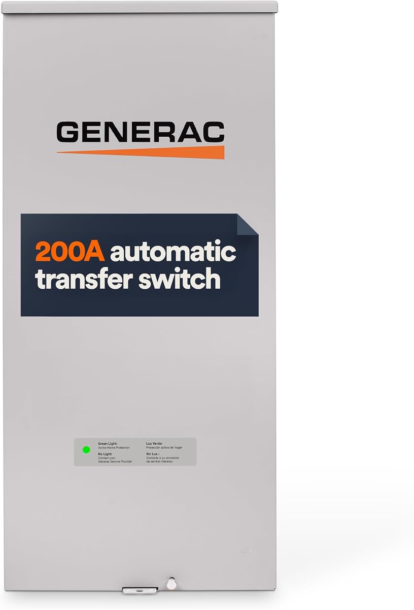 Interruptor de transferencia de generador automático de próxima generación de 200 amperios, clasificación SE, SPD | Dispositivo de protección contra sobretensiones integrado, apto para entrada de servicio, gabinete para exteriores NEMA 3R, módulo de A/C con interruptor inteligente estándar