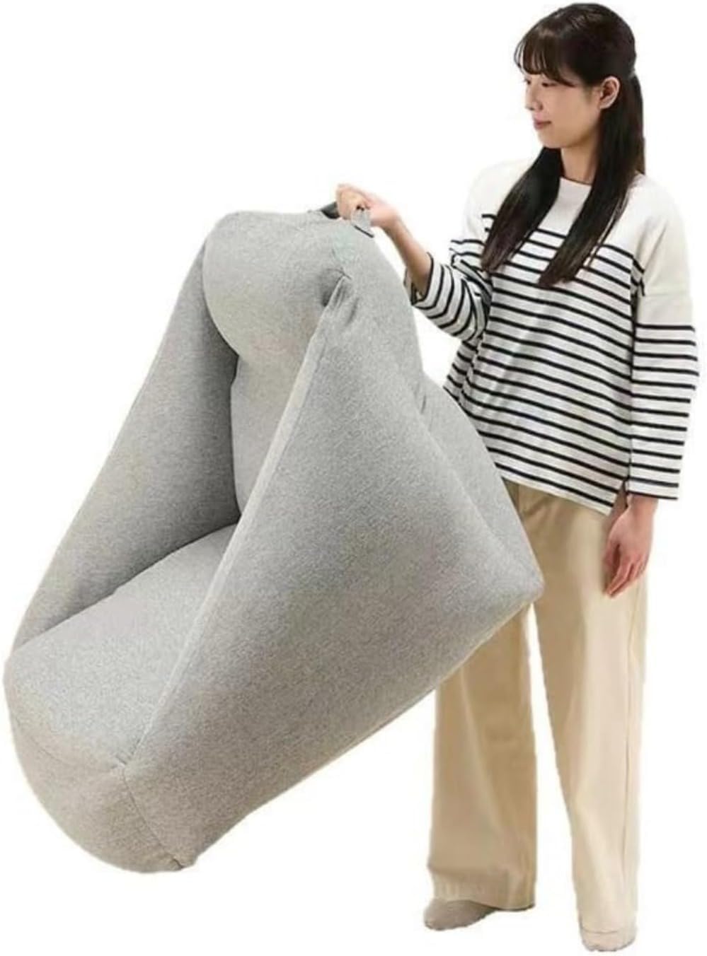 快適で持ち運び簡単！チャコールカラーのインフレータブルビーンバッグソファ 幅95&times;奥行95&times;高さ72.5cm 家庭用・アウトドア用