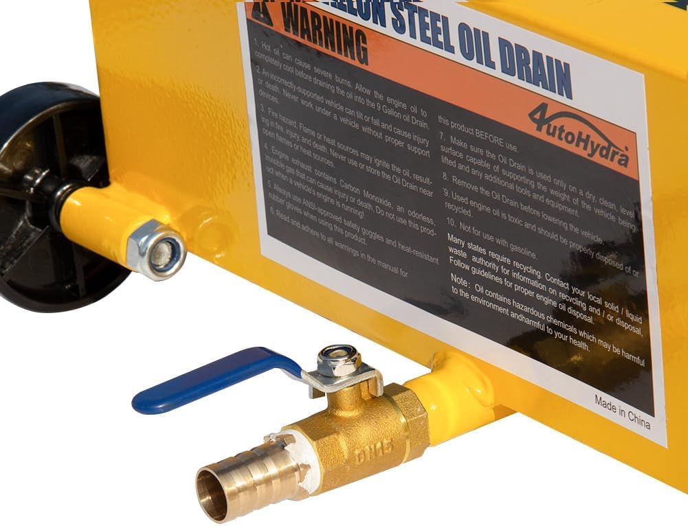 9 Gallon Oil Drain Pan, Low Profile Rolling Oil Drain Cart, Folding Handle, Heavy Duty Oil Change Pan for Trucks, RVs & Cars