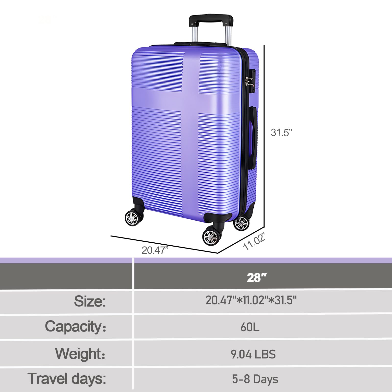 Hardshell Luggage Sets, Lightweight Carry-on with Spinner Wheels,Travel Rolling Suitcase Clearance with TSA Lock for travel (Lavender purple, Checked-Large 28-Inch)