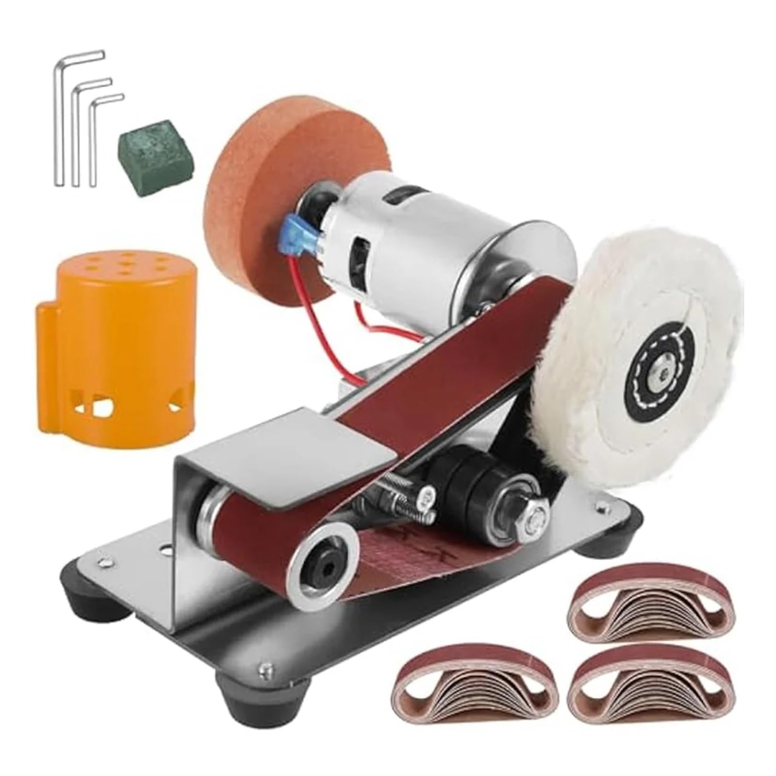 Mini levigatrice a nastro elettrica fai da te, lucidatrice, smerigliatrice con set di smerigliatrice, affilatrice, taglierina Eds
