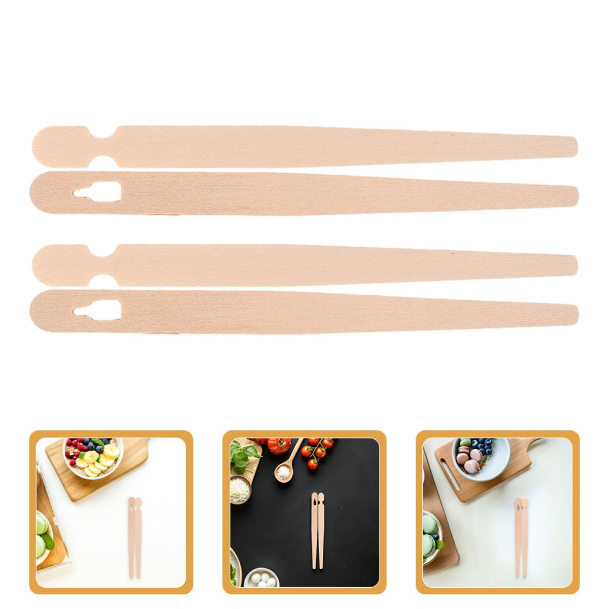 ABOOFAN 200 Paires Pinces Cuisine en Bois Khaki pour Petits Apéritifs et Snacks, Design Plat Élégant, Prise Facile Antidérapante, Usage Quotidien et Repas Variés