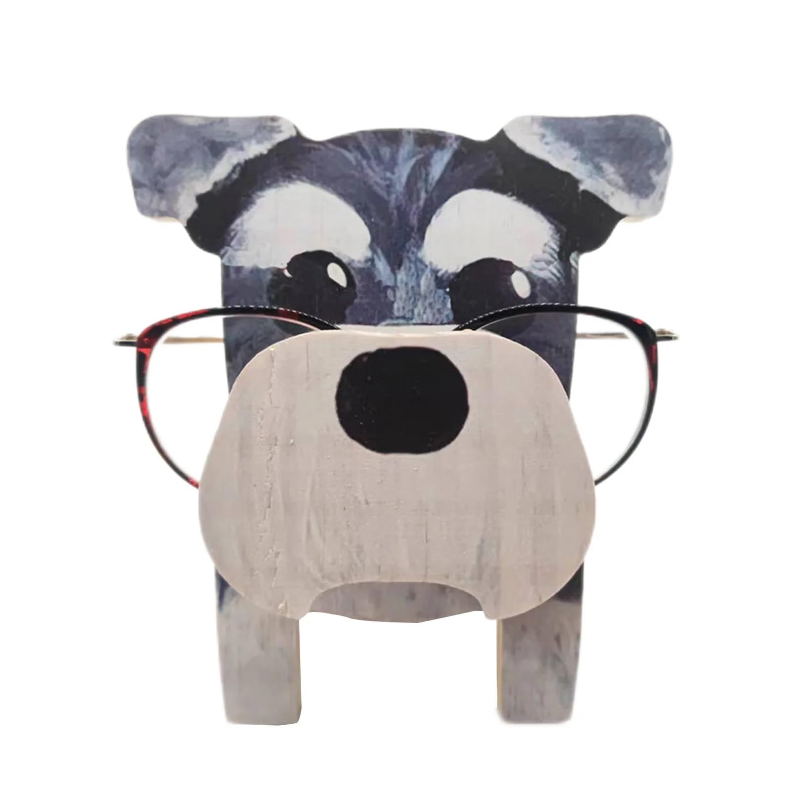 OZLCUA Spectacle Display Stand Cute Animal Glasses Rack 3D Animal Wood Carvings Sunglass Display Rack Shelf Eyeglasses Show Stand Home Decoration Gift Pet Eyeglass Holder(Schnauzer)
