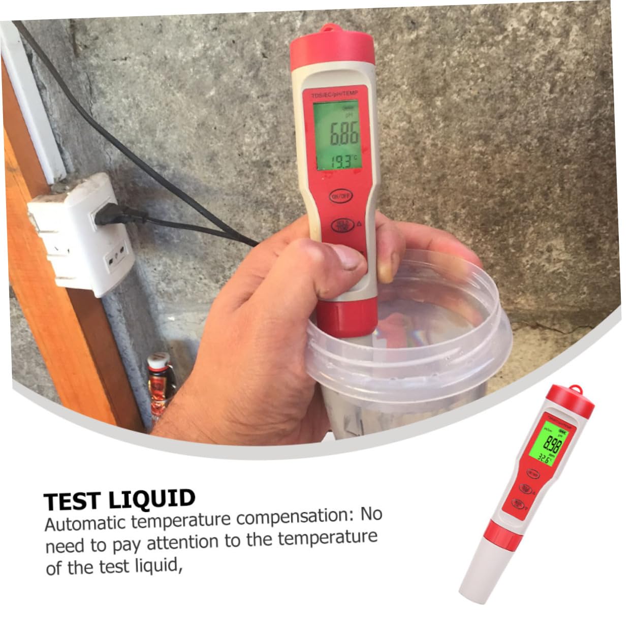 Tester Qualità Acqua Digitale 4 in 1 Funzione Ph Ec e Temperatura