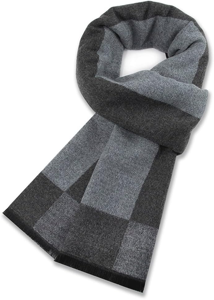 Blended scarf for men's winter warmth, thickened black and gray checkered