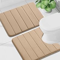 Vista 45 de Buganda Juego de 2 tapetes de baño de espuma viscoelástica y tapete para inodoro en forma de U, lavable a máquina, suave, antideslizante, Negro