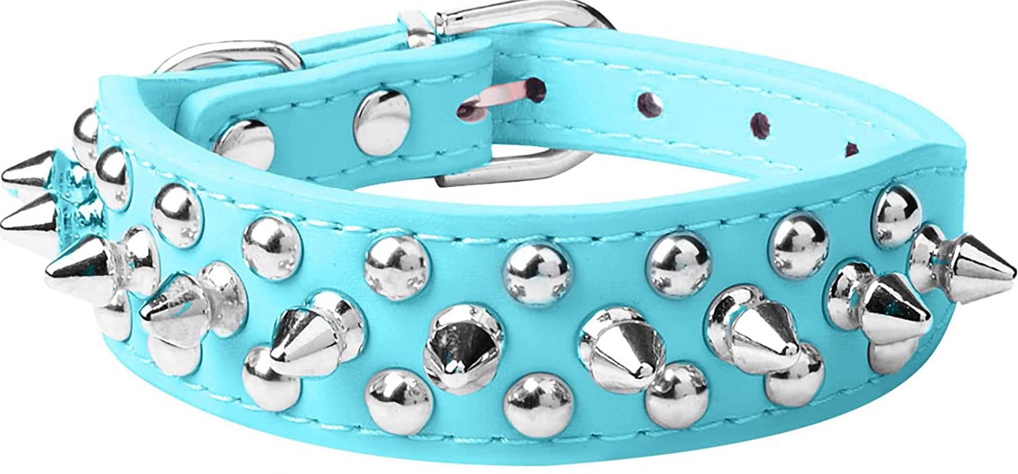 haoyueer Spiked Dog Collar Soft Pu Leather Mushrooms Rivet Spike Studded Puppy Adjustable Cat Collars (XS, Light Blue)