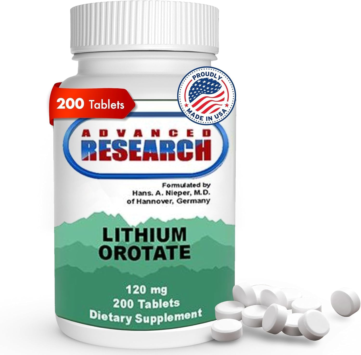 Dr. Hans Nieper Lithium Orotate Tablets, 200 Count