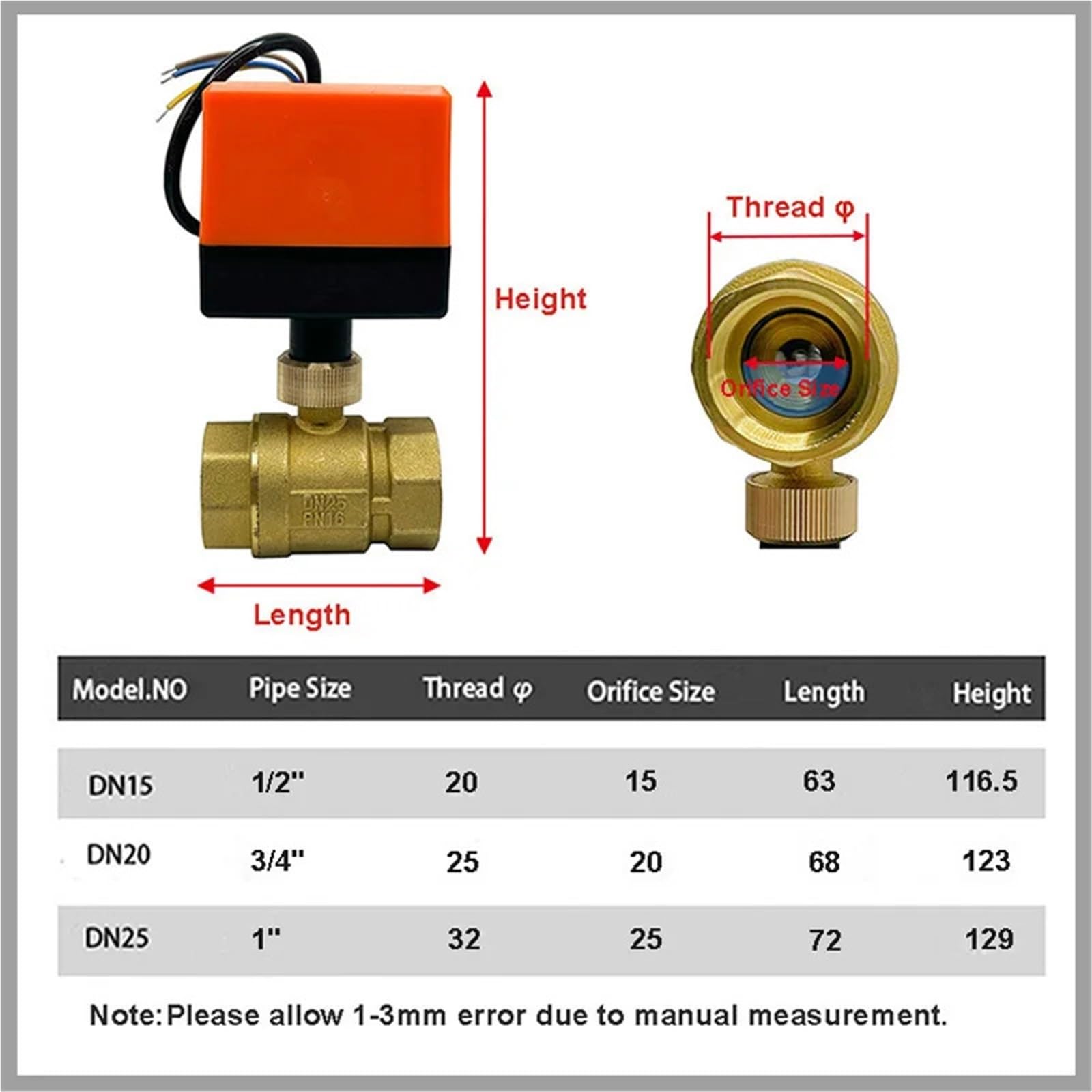 Valvola a sfera elettrica in ottone a passaggio totale da 1/2" 3/4" 1" con 3 fili e 2 controlli, valvole a sfera motorizzate ad alta portata DN15 DN20 DN25,(DN25,220VAC)