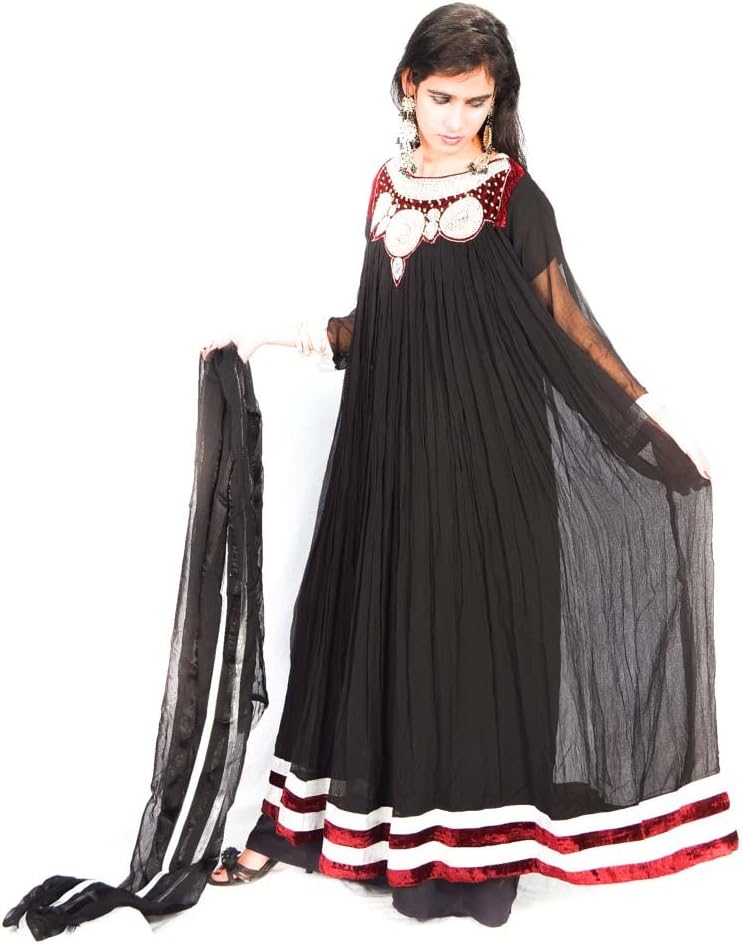 Uziicollection Women's Georgette Salwar Kameez Stitched Suit Medium, Black