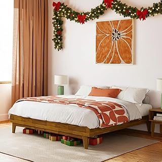 Bme Catherine King Platform Bed Frame, Modern Bed Frame Without Headboard, Wooden Low Profile Bed Frame, Acacia Wood Platform Bed Frame King, No Box Spring Needed, Supports up to 800lbs - Teak Brown