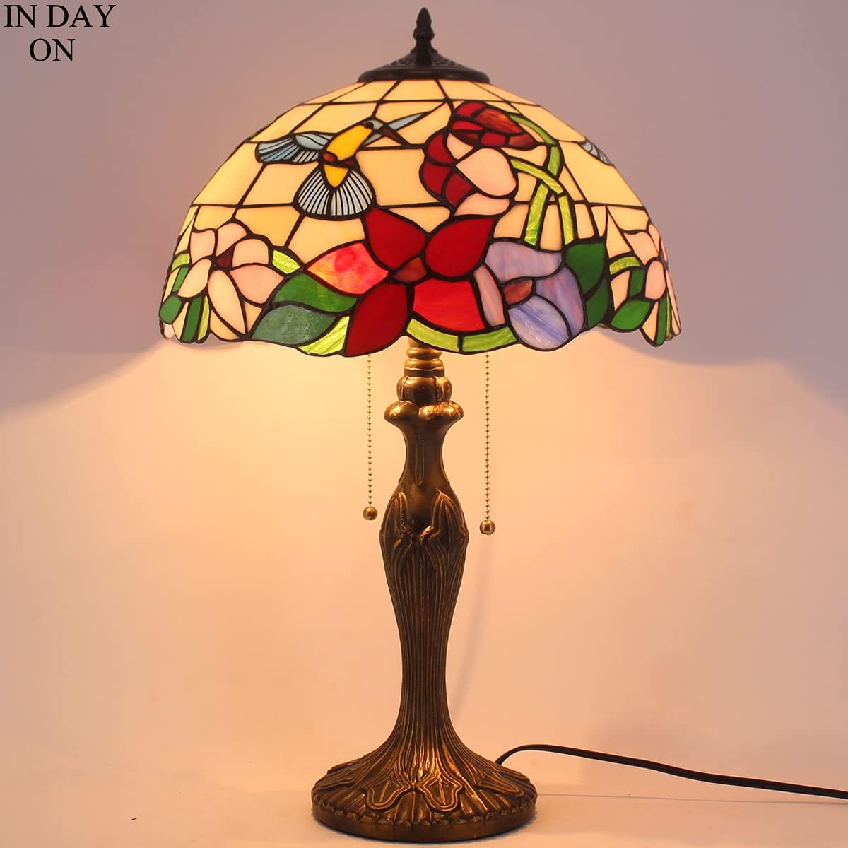 🛒 Flash Sale Tiffany Lamp Table Stained Glass Hummingbird Style Shade Metal Base 24Tall Large Luxurious Bedside Desk Reading Light WERFACTORY Friend Kid Living Room Bedroom Lover Memory Sympathy Country Farmhouse