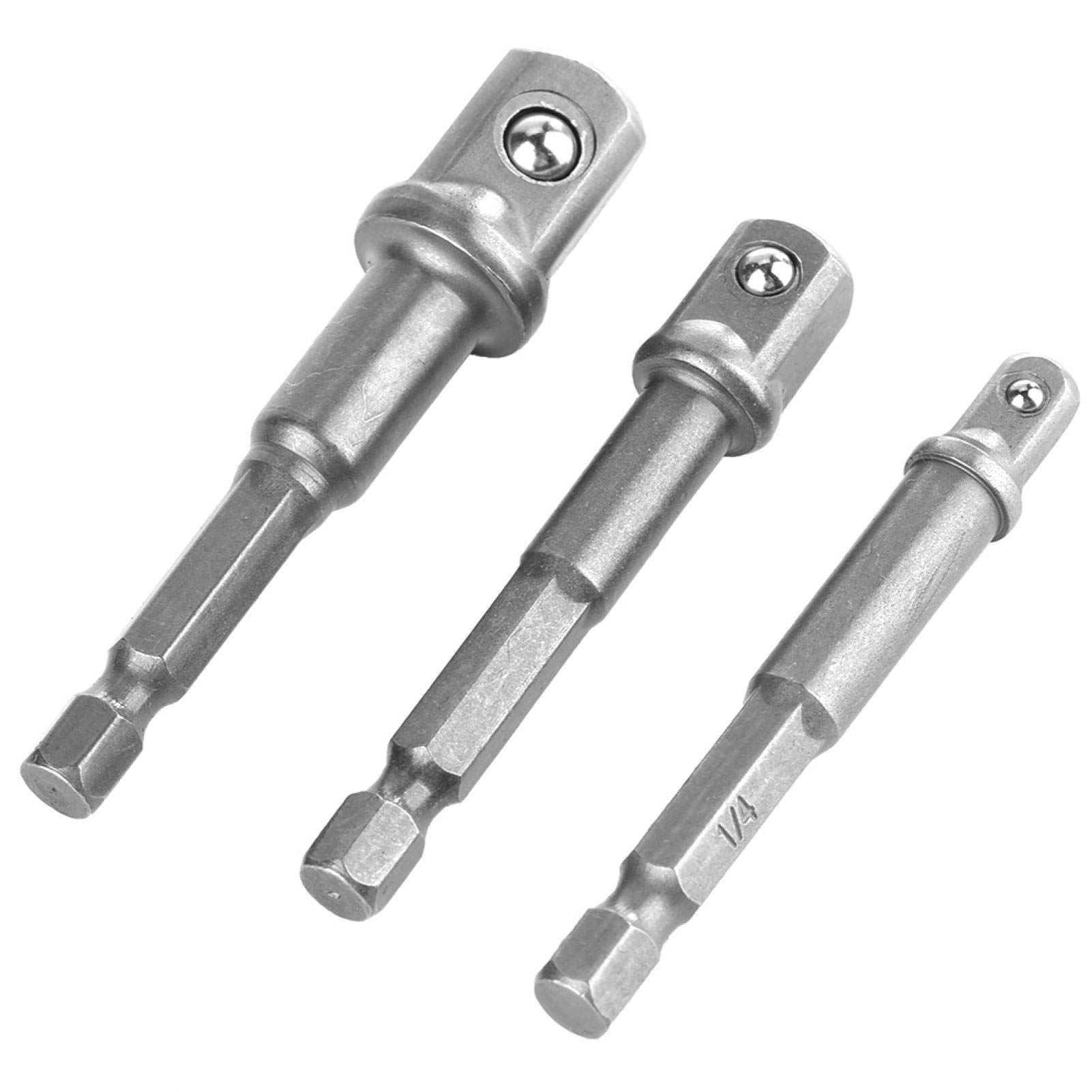 Llave de Vaso para Taladro eléctrico, 3 Piezas de vástago Hexagonal de 1/4" a Adaptador Cuadrado de 1/4" 3/8" 1/2" para Llave de Vaso para Taladro eléctrico