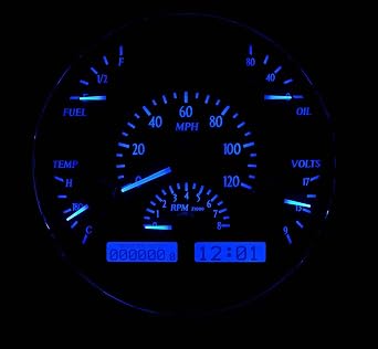 Dakota Digital VHX-49F-K-B Analog Dash Gauge System Compatible with Ford Car 1949-50, Black Alloy Style, Blue Backlighting