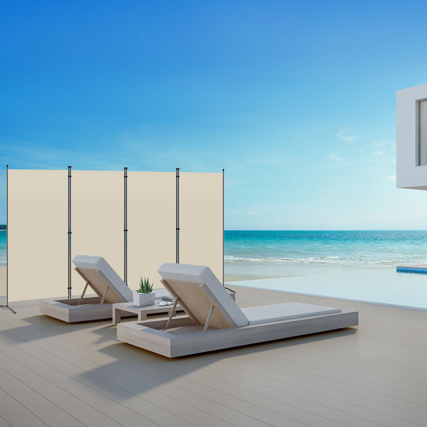 Angel Living Biombo Grande de 4 Paneles, Decoración Elegante, Separador de Ambientes Plegable, Divisor de Habitaciones, 324x169 cm (Beige)