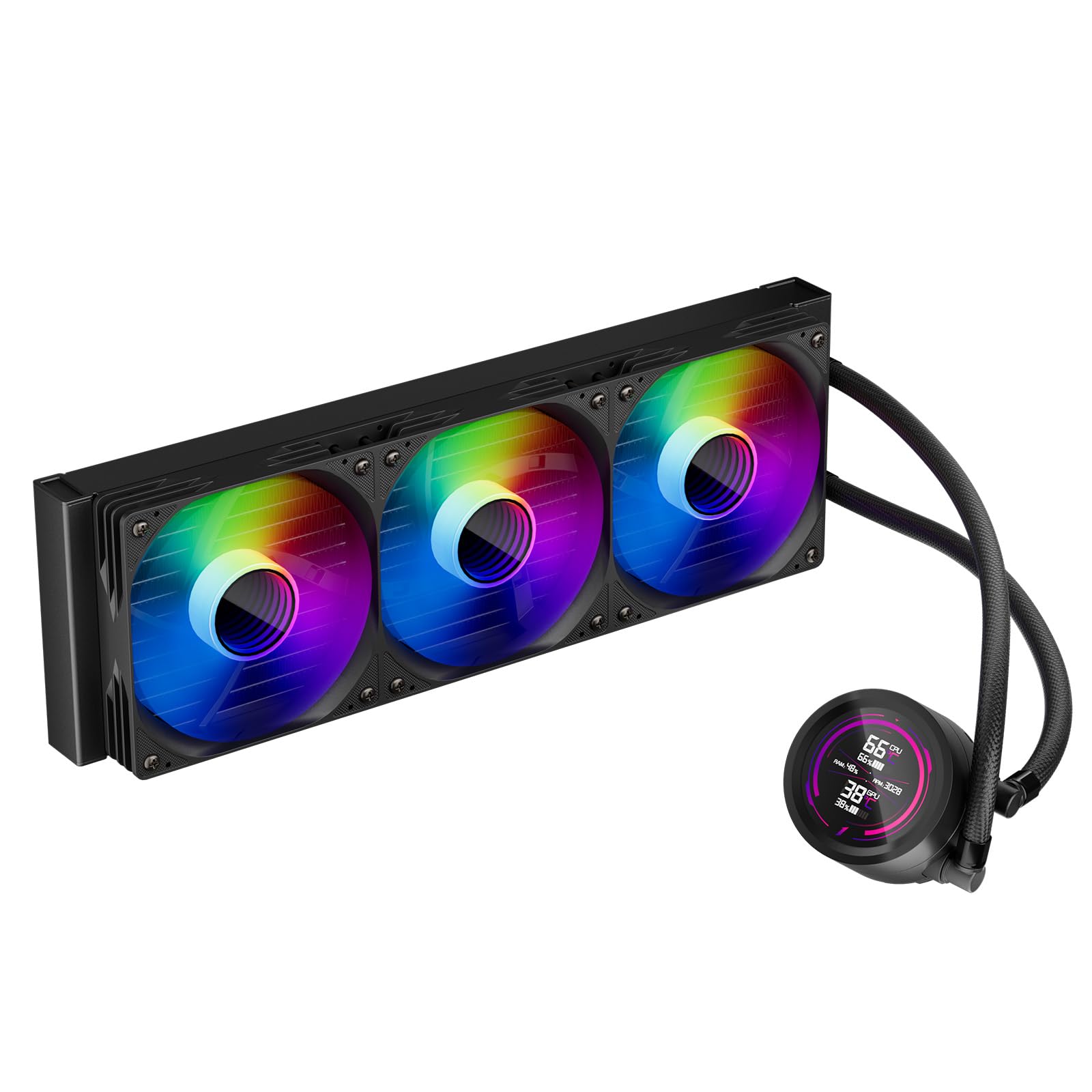 1ST PLAYER TS4 ARGB - Sistema di raffreddamento a liquido per CPU ARGB AIO, 360 mm, con display digitale, luce ARGB, 300 W TDP|PWM 3000 giri/min per AMD AM4/AM5, Intel LGA 115X/1200/1700/1851 (360 mm