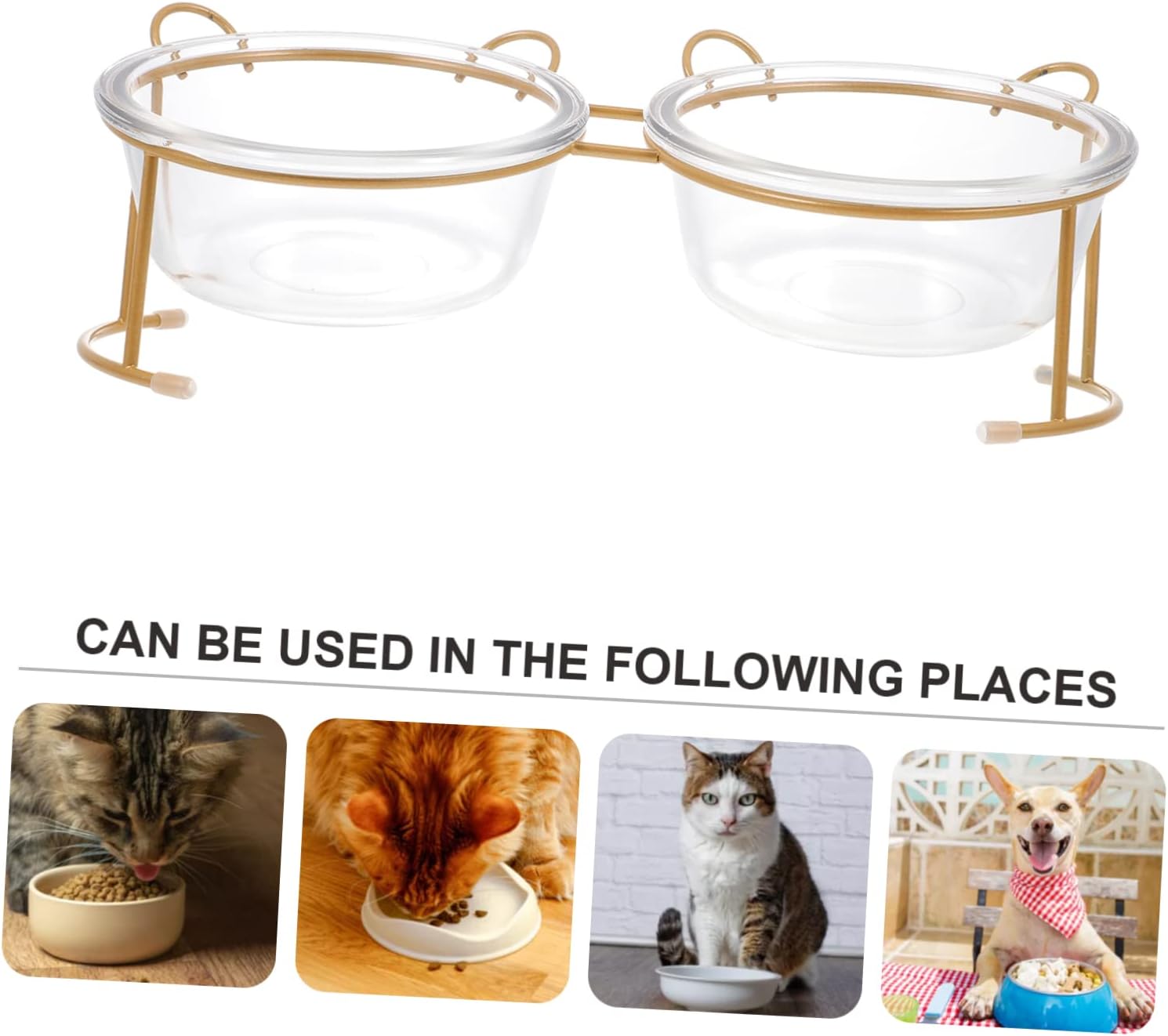Sosoport Double Cat Food Bowl Stand Elevated Pet Feeding Bowl for Indoor Cats Glass Pet Water Dog