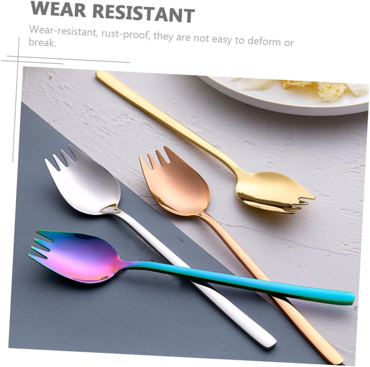 6pcs Fork and Spoon Stainless Steel Sporks Forks Spoons for Salad Serving Reusable Utensils Noodle Snacks Multi-purpose Tableware Portable Fruit