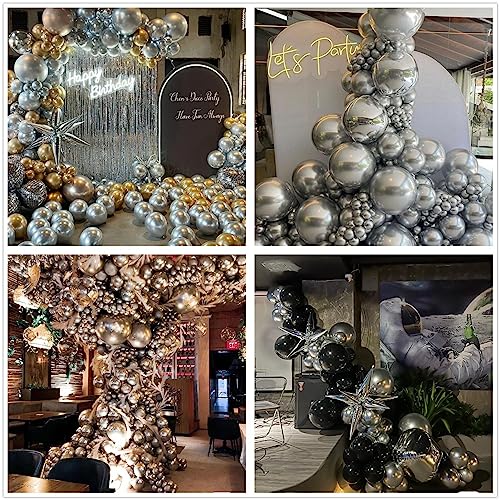 Image of 412pcs Metallic Silver Balloon Garland Arch Kit 18 12 10 5 Inch Different Sizes Latex Chrome Balloons for Baby Shower Birthday Graduation Wedding Anniversary Celebration Party Decoration