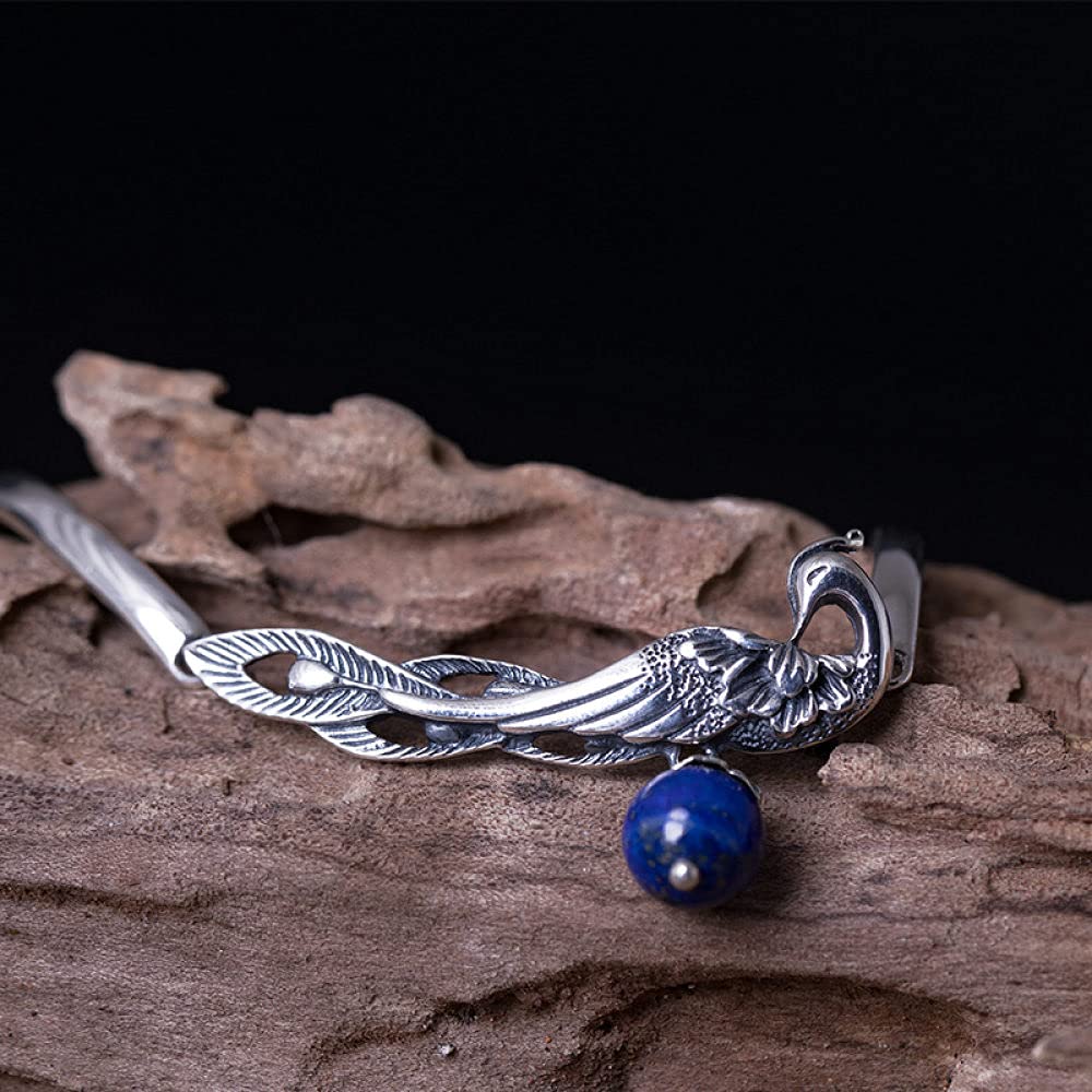 Bracciale Argento Donna,Bracciale da Donna in Argento Sterling 925 Bracciale Vintage Pavone con Mosaico Bracciale Lapislazzuli da Donna Gioielli in Argento Regali per Sorelle Amiche Coppie Mamma