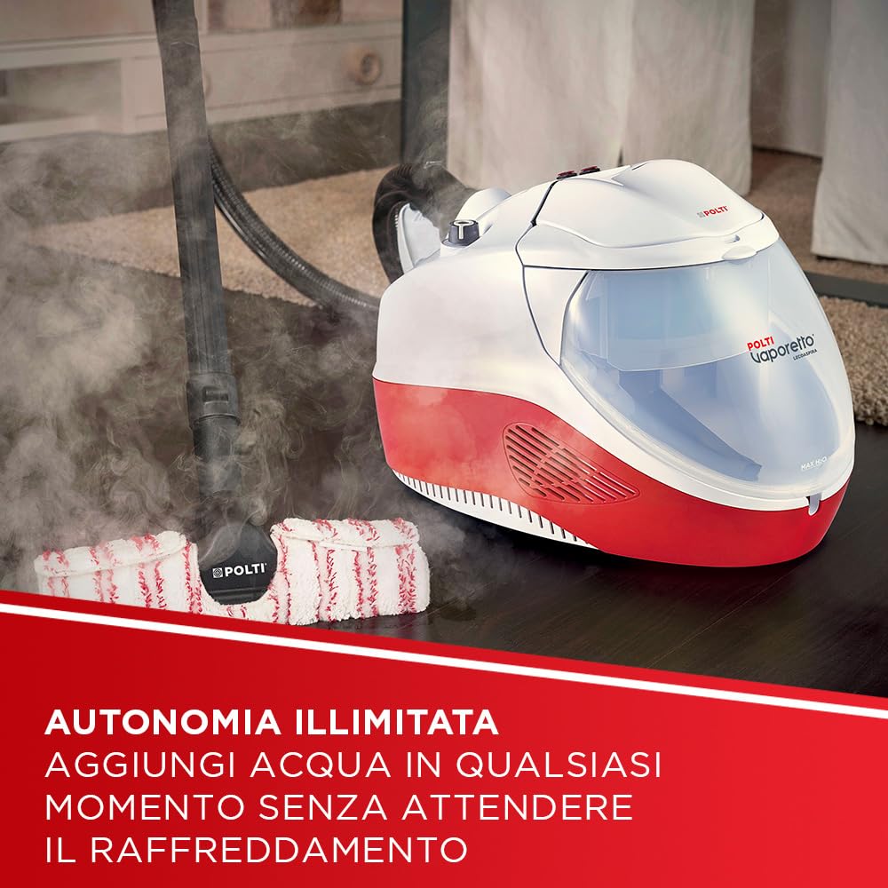 Polti Vaporetto Lecoaspira FAV50_Multifloor, Pulitore a Vapore e Aspirapolvere con Filtro ad Acqua, caldaia 5 Bar, aspira liquidi e sporco secco, 15 accessori per tutte le superfici, Made in Italy